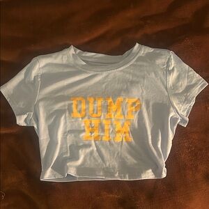 NEVER WORN Paris Hilton DUMP HIM Light Blue Crop Top with Yellow Print